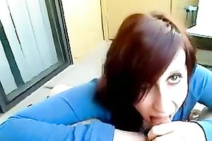 Alluring brunette hair hottie with large hawt eyes sucks my rock hard large dong