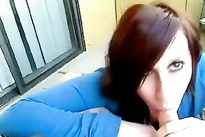 Alluring brunette hair hottie with large hawt eyes sucks my rock hard large dong