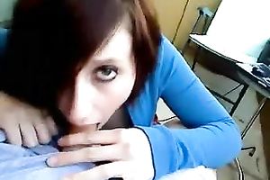 Alluring brunette hair hottie with large hawt eyes sucks my rock hard large dong