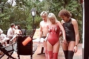 Blonde European sluts on the patio with a bunch of dudes