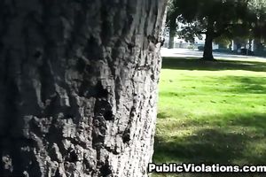 Beautiful skanky legal age teenager in the park giving head below the tree