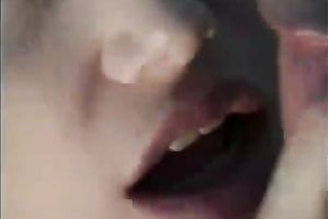 Cute golden-haired playgirl gives oral-stimulation to a white dude outside