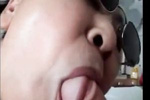 Chubby Asian milf in sunglasses blows curly white knob of her fellow