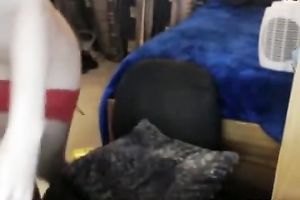 Those lewd dark fishnet stockings dress her so well