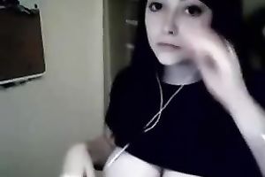 Huge tits of a cute legal age teenager dark brown sweetheart on livecam
