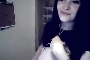Huge tits of a cute legal age teenager dark brown sweetheart on livecam
