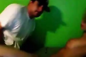 Svelte tanned golden-haired haired pretty nympho sucked her BF's prick on cam