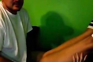 Svelte tanned golden-haired haired pretty nympho sucked her BF's prick on cam