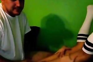 Svelte tanned golden-haired haired pretty nympho sucked her BF's prick on cam