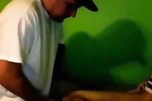 Svelte tanned golden-haired haired pretty nympho sucked her BF's prick on cam