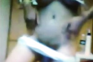 Skinny brunette hair student flashes her large firm boobs on livecam