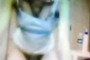 Skinny brunette hair student flashes her large firm boobs on livecam