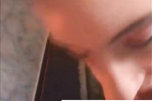 Cute brunette hair fully dressed blows schlong on POV sex movie