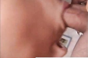 Cute brunette hair fully dressed blows schlong on POV sex movie