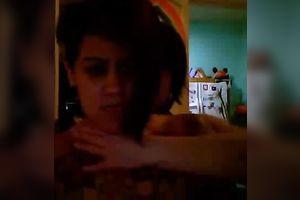 Two nasty tattooed lesbo sweethearts fondle every other on web camera