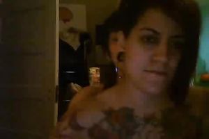 Two nasty tattooed lesbo sweethearts fondle every other on web camera