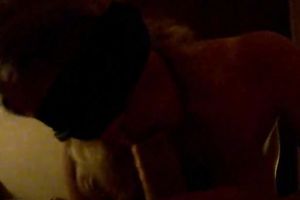 Blindfolded German golden-haired wifey feedingherself with my penis