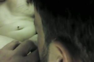 Homemade movie scene with me fingering and licking my wife's shaved muff