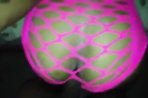 Fucking a glamorous brown booty in hot pink fishnet costume