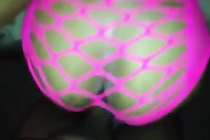 Fucking a glamorous brown booty in hot pink fishnet costume