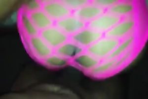 Fucking a glamorous brown booty in hot pink fishnet costume