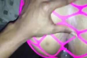 Fucking a glamorous brown booty in hot pink fishnet costume