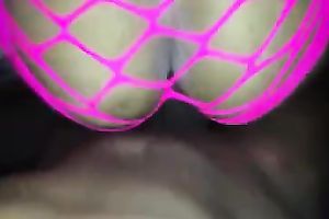 Fucking a glamorous brown booty in hot pink fishnet costume