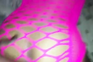 Fucking a glamorous brown booty in hot pink fishnet costume