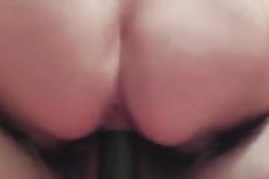 Voracious and playful girl stretching her muff in homemade clip