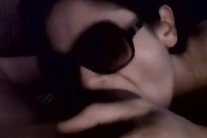 Thirsty older woman in sunglasses engulfing my dick balls unfathomable