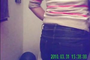 Amateur lengthy haired webcam chick went to the WC to pee on web camera