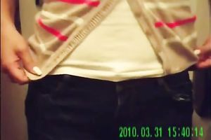 Amateur lengthy haired webcam chick went to the WC to pee on web camera