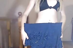 Dope all natural blonde haired girlie was stripping in her cute shy way