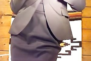 Hot dark brown teasing me on cam clothed up like a secretary