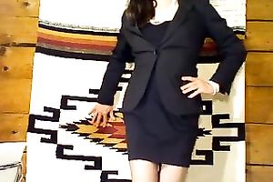 Hot dark brown teasing me on cam clothed up like a secretary