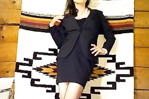 Hot dark brown teasing me on cam clothed up like a secretary