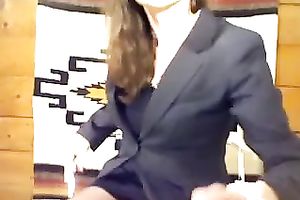 Hot dark brown teasing me on cam clothed up like a secretary