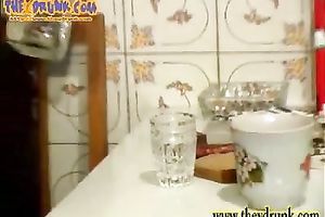 Chubby bare blonde acquires nasty in the kitchen in homemade solo