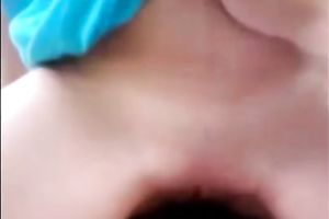 Natural black haired nympho in blue blouse rides pecker outdoors