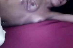 Lying skinny and natural nympho with cute taut bazookas was masturbating