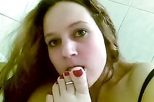 Just a chunky legal age teenager sweetheart on web camera engulfing her toes