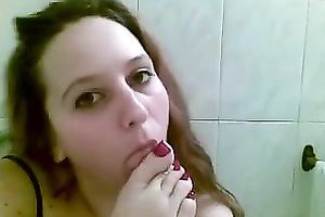 Just a chunky legal age teenager sweetheart on web camera engulfing her toes