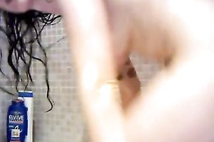Cute and new non-professional brunette hair white wife in the bathtub