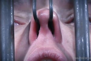 Filthy slutwife Miss Dupree is put in the cage and chained