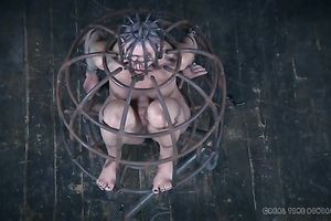 Filthy slutwife Miss Dupree is put in the cage and chained