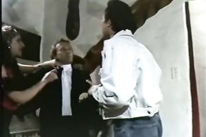 Hot and fascinating classic white whores having orgy on the bed