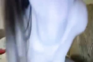 Long haired natural svelte brunette BBC slut was using a toy for her solo