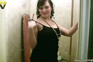 Artistic non-professional brunette hair with quite worthwhile bum going to pee on livecam
