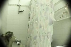 Hidden livecam vid of auburn all bare dilettante sweetheart taking a shower