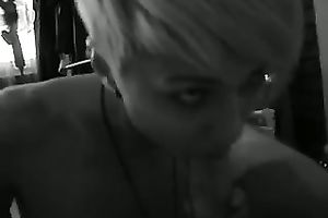 My short-haired Russian friend shows her blowjob skills to me